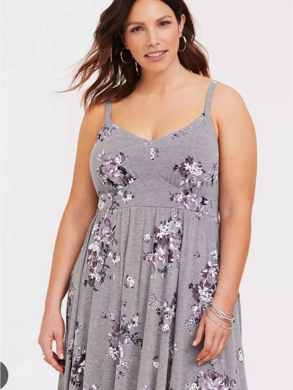Torrid Gray Floral Plus Size Knit Maxi Dress